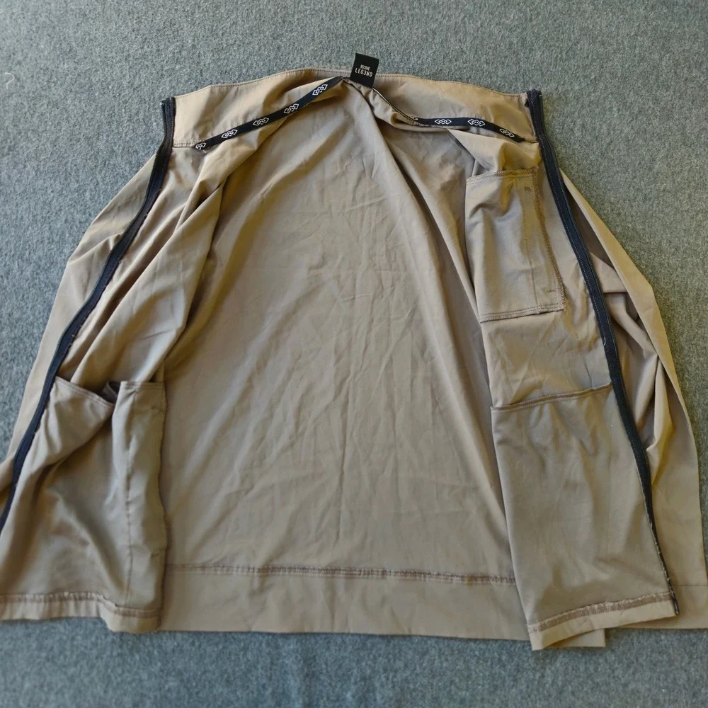 LEG3ND Tan Full Zip Performance Jacket Sz L Packable Windbreaker Running Stretch